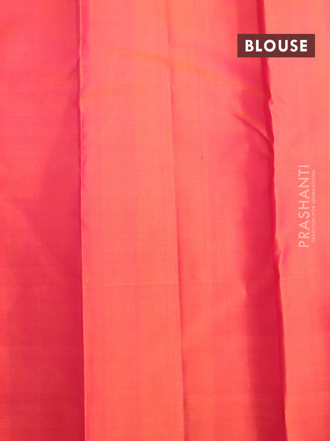 Pure soft silk saree dual shade of pinkish orange with allover thread & zari weaves and woven butta border