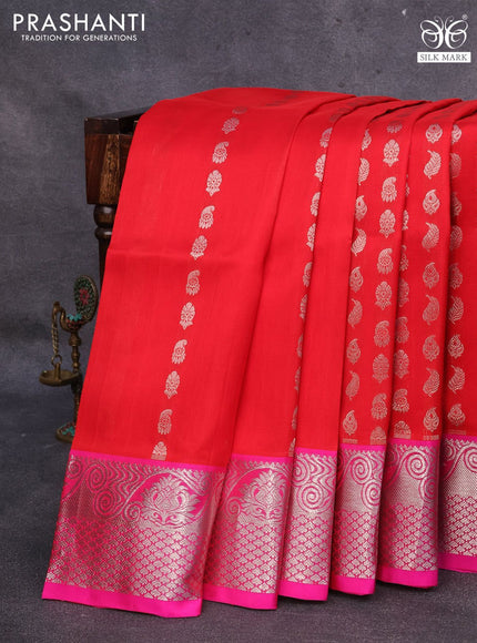 Venkatagiri silk saree red and pink with allover silver zari woven butta weaves and silver zari woven border