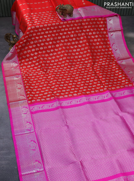 Venkatagiri silk saree red and pink with allover silver zari woven butta weaves and silver zari woven border