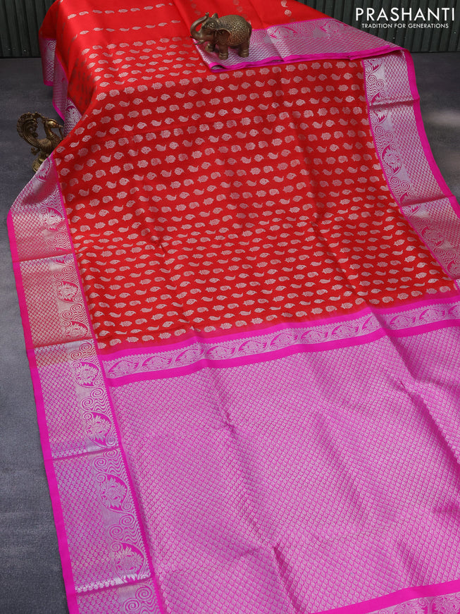 Venkatagiri silk saree red and pink with allover silver zari woven butta weaves and silver zari woven border