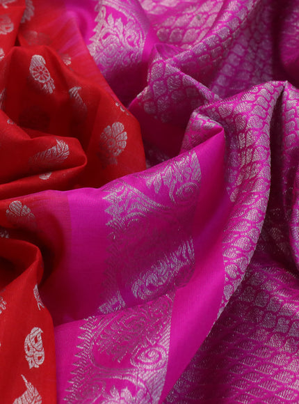 Venkatagiri silk saree red and pink with allover silver zari woven butta weaves and silver zari woven border