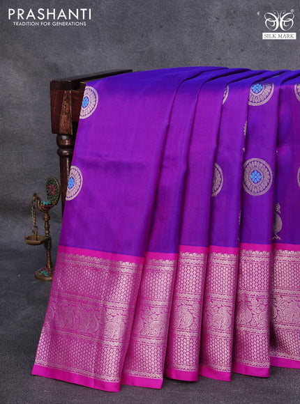 Venkatagiri silk saree purple and pink with silver zari woven annam buttas and long silver zari woven border