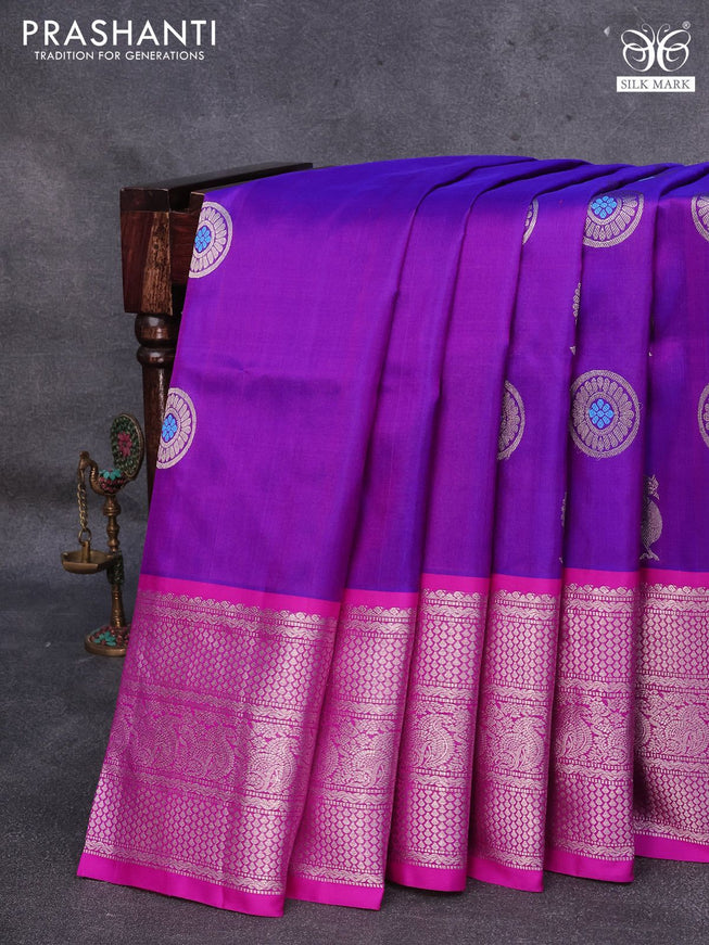 Venkatagiri silk saree purple and pink with silver zari woven annam buttas and long silver zari woven border