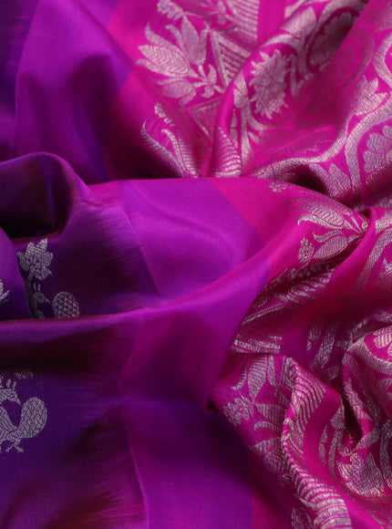 Venkatagiri silk saree purple and pink with silver zari woven buttas and silver zari woven annam border