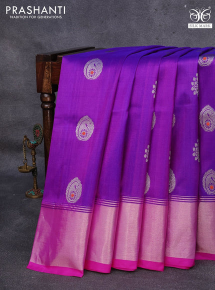 Venkatagiri silk saree purple and pink with silver zari woven buttas and silver zari woven border