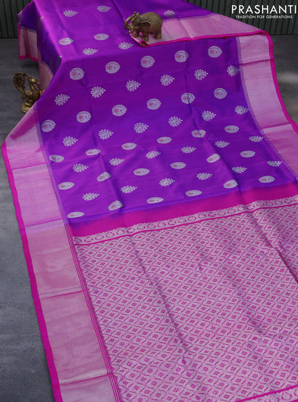 Venkatagiri silk saree purple and pink with silver zari woven buttas and silver zari woven border