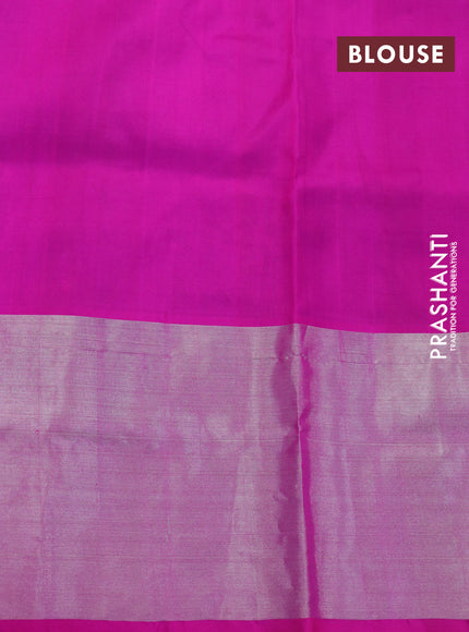 Venkatagiri silk saree peacock green and pink with silver zari woven buttas and long silver zari woven border