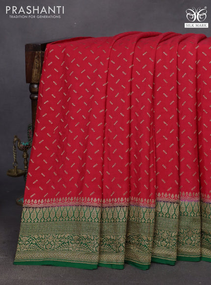 Banarasi crepe saree red and green with allover thread & zari woven buttas and woven border