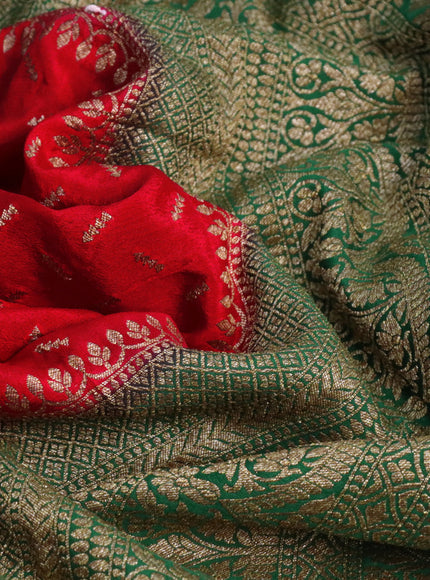 Banarasi crepe saree red and green with allover thread & zari woven buttas and woven border