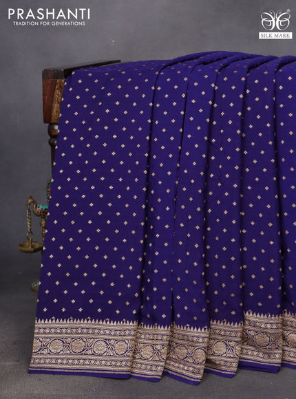 Banarasi crepe saree dark blue with allover thread & zari woven buttas and woven border