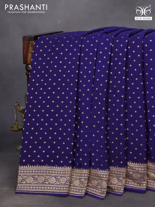 Banarasi crepe saree dark blue with allover thread & zari woven buttas and woven border