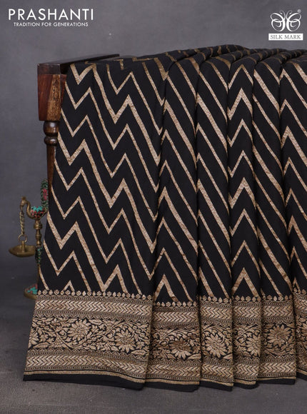 Banarasi crepe saree black with allover thread & zari zig zag weaves and woven border