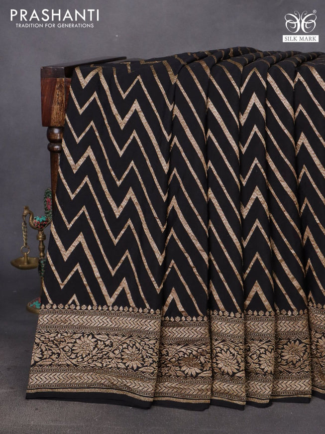 Banarasi crepe saree black with allover thread & zari zig zag weaves and woven border