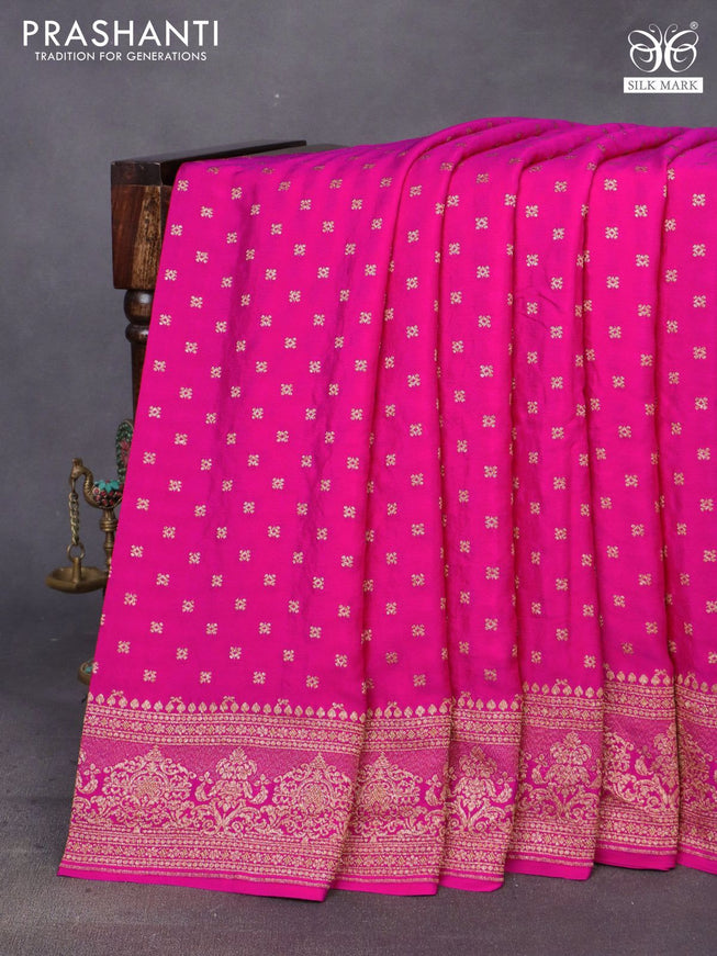 Banarasi crepe saree pink with allover thread & zari woven buttas and woven border