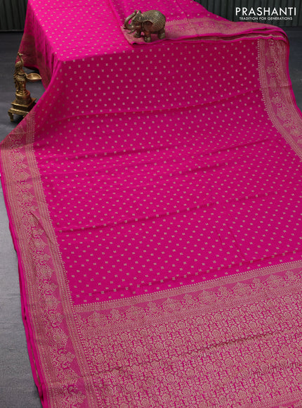 Banarasi crepe saree pink with allover thread & zari woven buttas and woven border