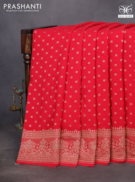 Banarasi crepe saree red with allover thread & zari woven buttas and woven border