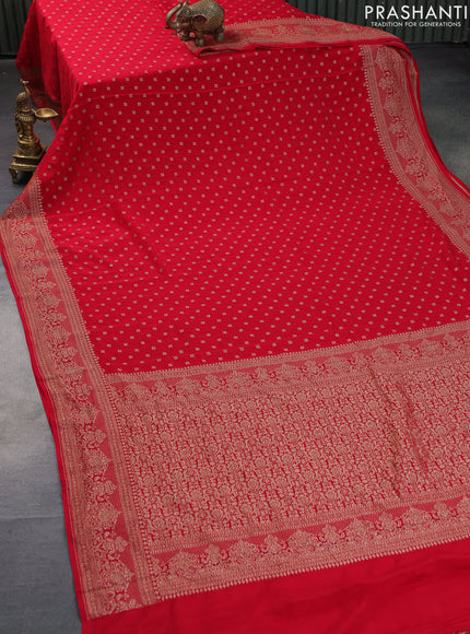 Banarasi crepe saree red with allover thread & zari woven buttas and woven border