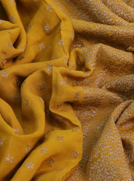 Banarasi crepe saree mustard yellow with allover thread & zari woven buttas and woven border