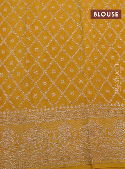 Banarasi crepe saree mustard yellow with allover thread & zari woven buttas and woven border