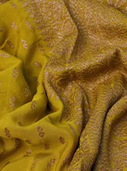 Banarasi crepe saree mustard shade with allover thread & zari woven buttas and woven border