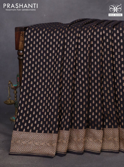 Banarasi crepe saree black with allover thread & zari woven buttas and woven border