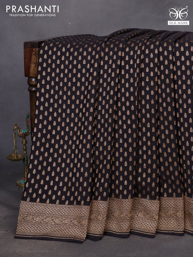 Banarasi crepe saree black with allover thread & zari woven buttas and woven border