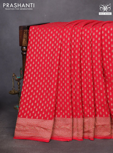 Banarasi crepe saree red with allover thread & zari woven buttas and woven border