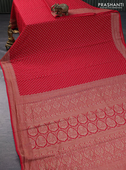 Banarasi crepe saree red with allover thread & zari woven buttas and woven border