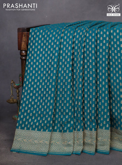 Banarasi crepe saree peacock green with allover thread & zari woven buttas and woven border