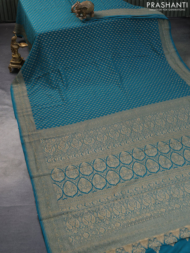 Banarasi crepe saree peacock green with allover thread & zari woven buttas and woven border