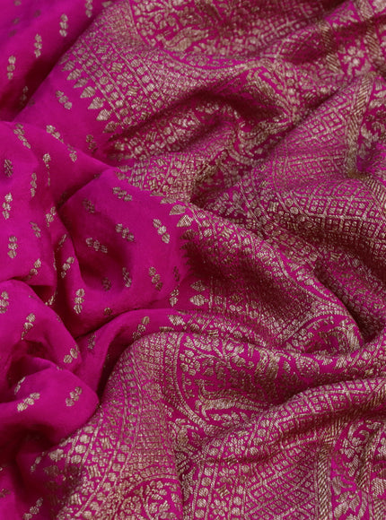 Banarasi crepe saree rani pink with allover thread & zari woven buttas and woven border