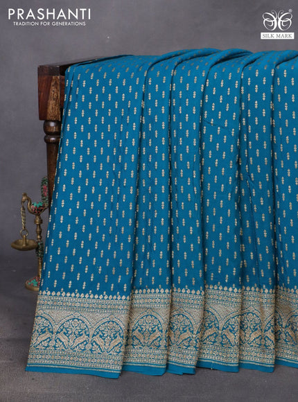 Banarasi crepe saree cs blue with allover thread & zari woven buttas and woven border