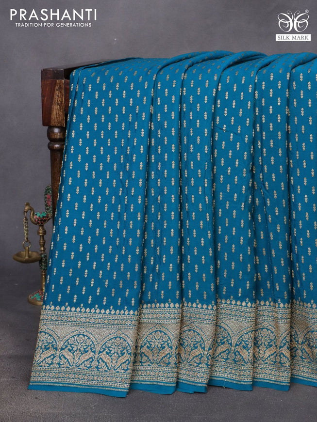 Banarasi crepe saree cs blue with allover thread & zari woven buttas and woven border