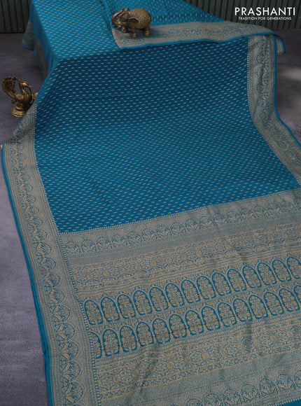 Banarasi crepe saree cs blue with allover thread & zari woven buttas and woven border