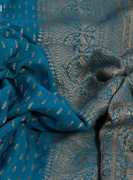 Banarasi crepe saree cs blue with allover thread & zari woven buttas and woven border