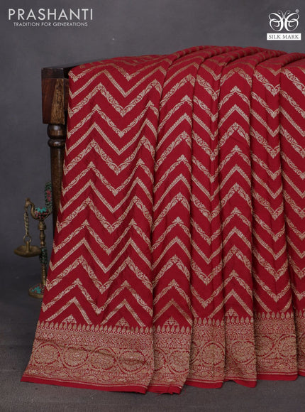 Banarasi crepe saree maroon with allover thread & zari zig zag weaves and woven border