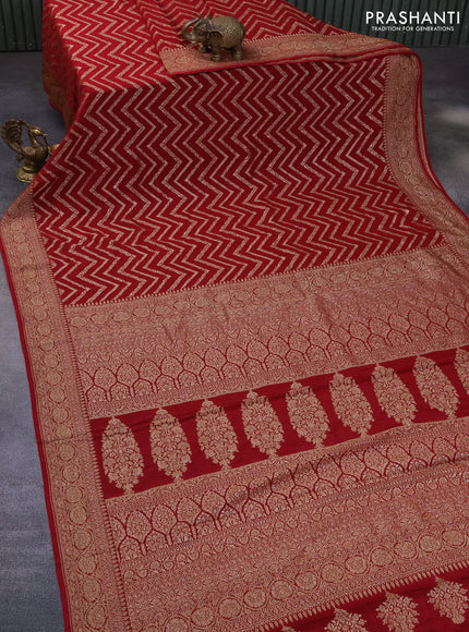 Banarasi crepe saree maroon with allover thread & zari zig zag weaves and woven border