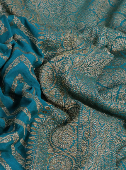 Banarasi crepe saree teal green with allover thread & zari zig zag weaves and woven border