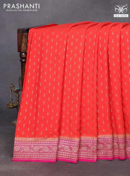 Banarasi crepe saree orange and pink with allover thread & zari woven buttas and woven border