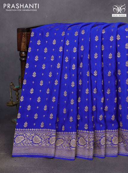 Banarasi crepe saree royal blue with allover thread & zari woven buttas and woven border