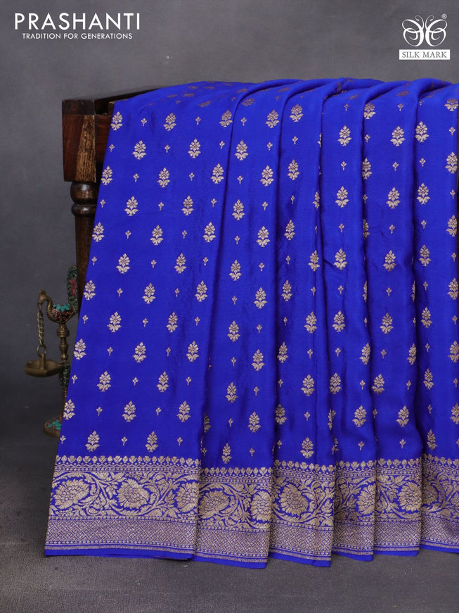 Banarasi crepe saree royal blue with allover thread & zari woven buttas and woven border