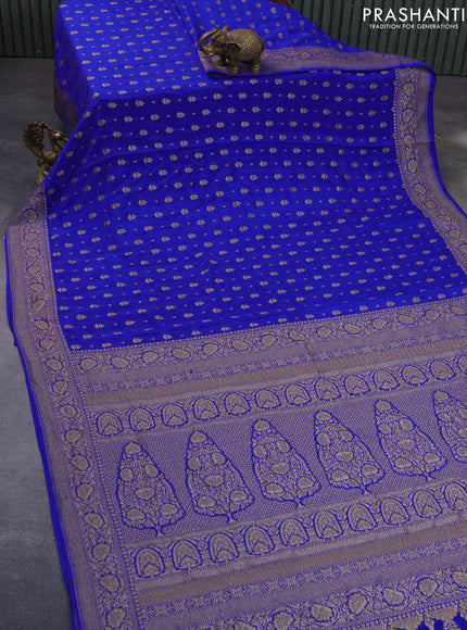 Banarasi crepe saree royal blue with allover thread & zari woven buttas and woven border