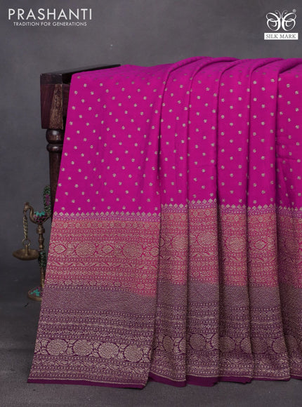 Banarasi crepe saree rani pink and orange wine shade with allover thread & zari woven buttas and long woven border