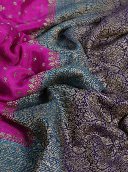 Banarasi crepe saree rani pink and peacock green blue with allover thread & zari woven buttas and long woven border