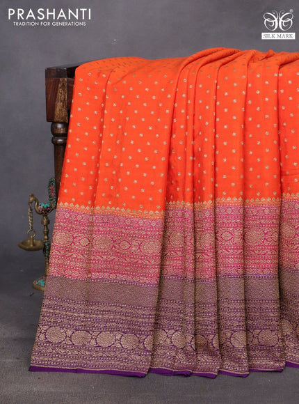 Banarasi crepe saree orange and pink violet with allover thread & zari woven buttas and long woven border