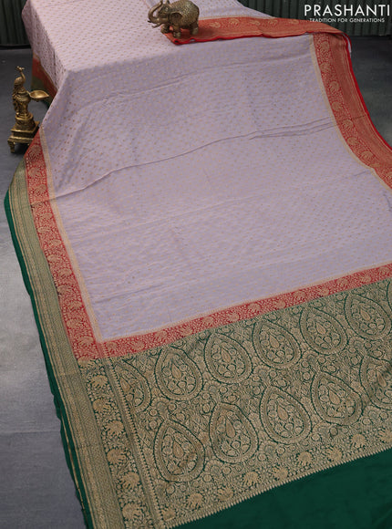 Banarasi crepe saree grey and maroon green with allover thread & zari woven buttas and woven border