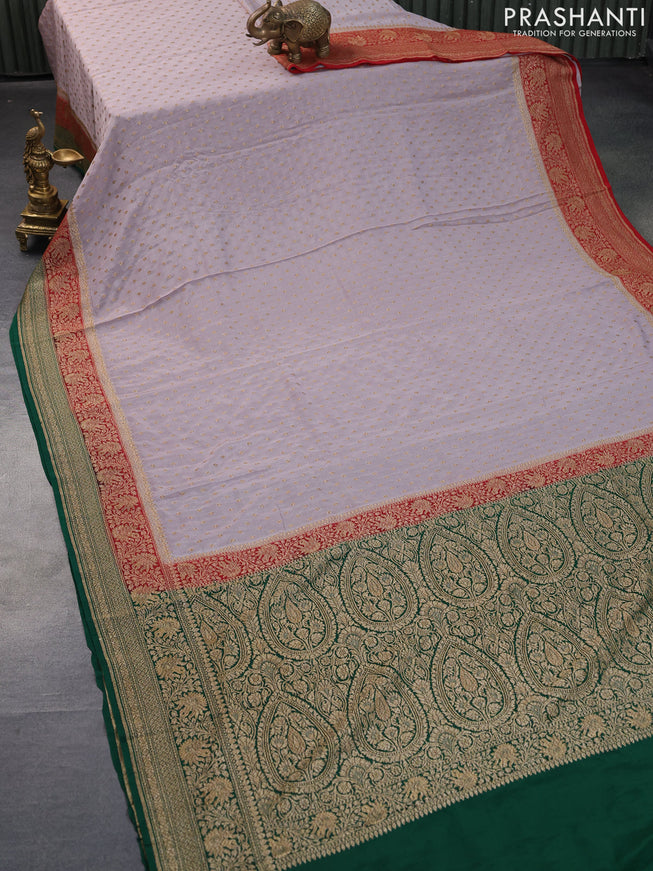 Banarasi crepe saree grey and maroon green with allover thread & zari woven buttas and woven border