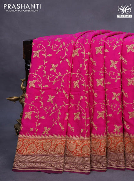 Banarasi crepe saree pink and orange wine shade with allover thread & zari weaves and woven border