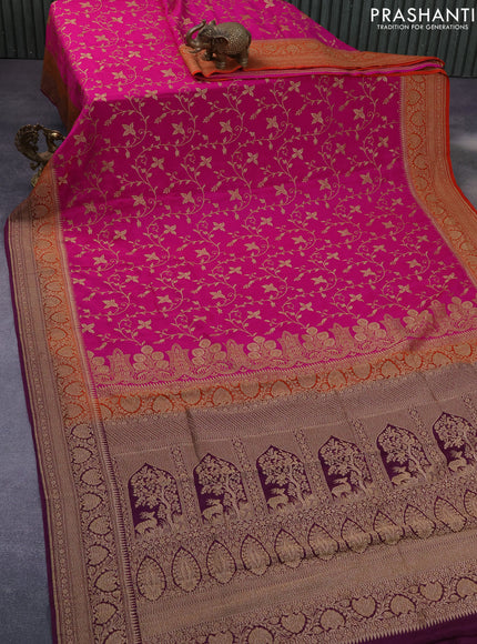 Banarasi crepe saree pink and orange wine shade with allover thread & zari weaves and woven border