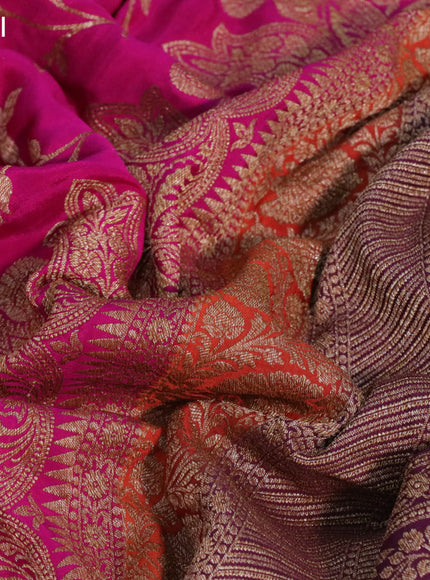 Banarasi crepe saree pink and orange wine shade with allover thread & zari weaves and woven border